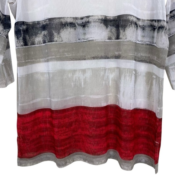 Chico’s Y2K Mesh Top Scoop Neck 3/4 Sleeve Abstract Colorblock Print Sz 2 / US L - Picture 4 of 15